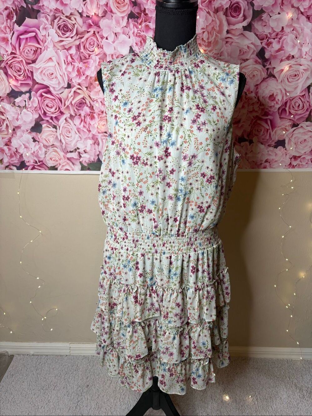 MSK Collection Women's Floral Smocked Ruffle Tiered Sleeveless Dress Size XL-189